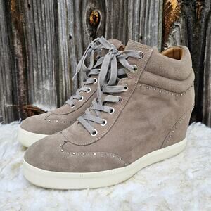 Hidden Wedge Sneaker Via Spiga Samaire Size 10 Taupe Suede Leather Rhinestones